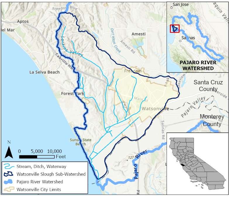 map showing green land, blue water, and white mountains